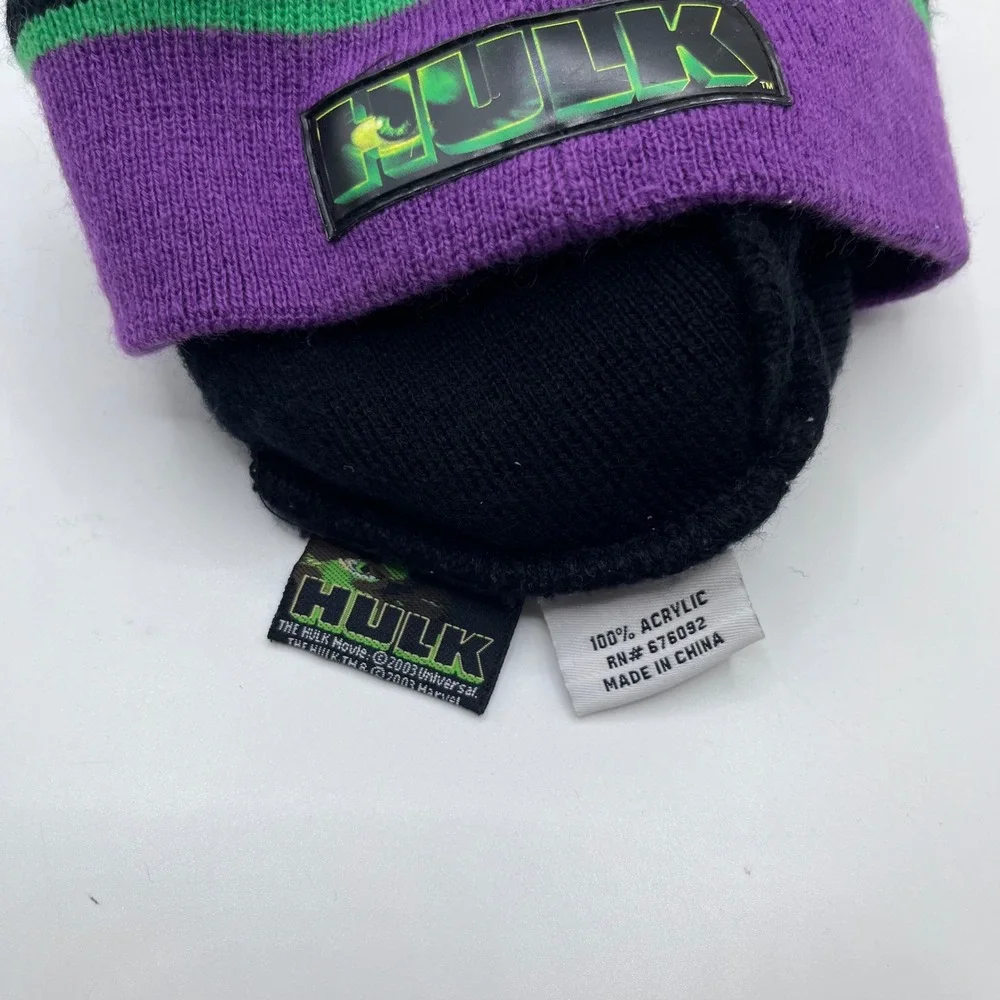 Marvel Hulk Beanie Hat Unisex OSFM Black Purple Reversible 2003 Vintage‎ Knit